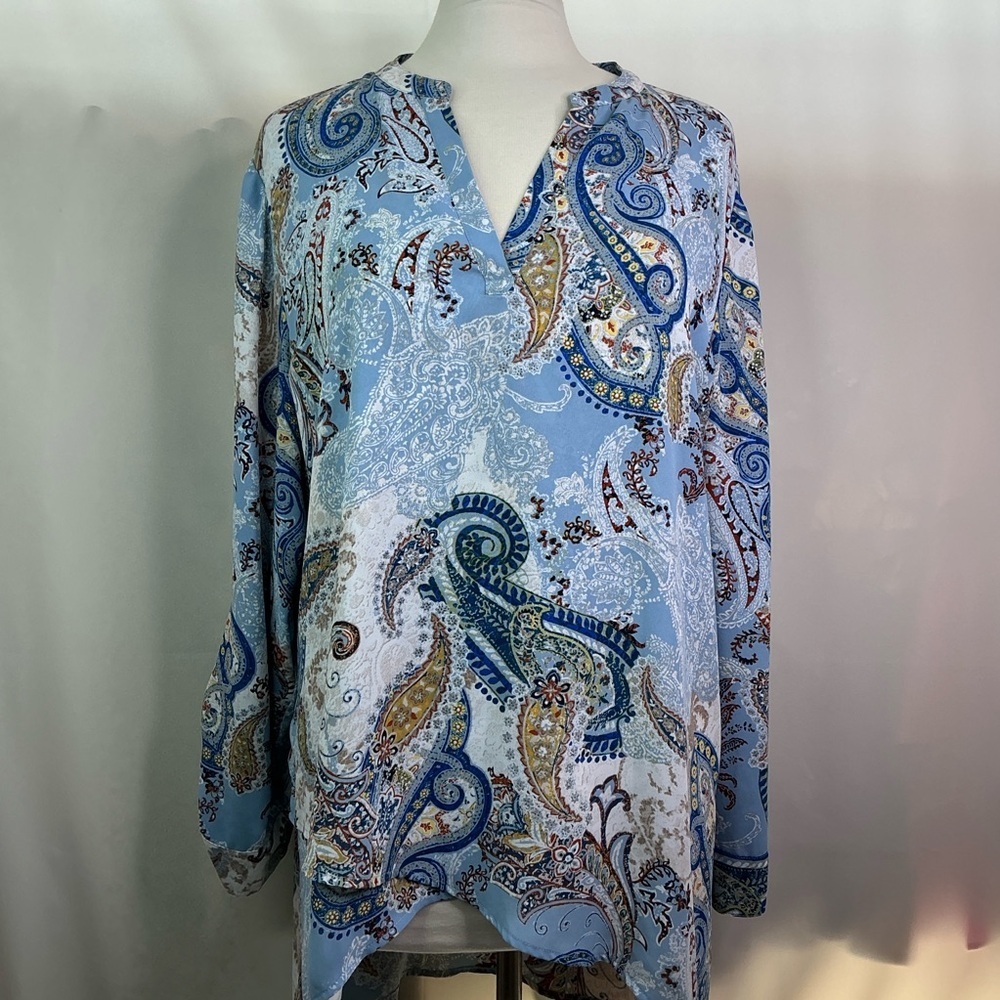 Chico's plus size 3 16 18 2X Blue and White Asymmetrical Tunic Fall Top - Picture 3 of 16